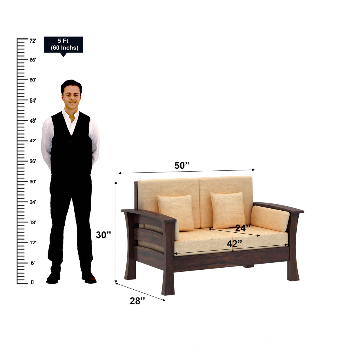 Nirvana Solid Sheesham Wood 2 Seater Sofa - 3 Years Warranty