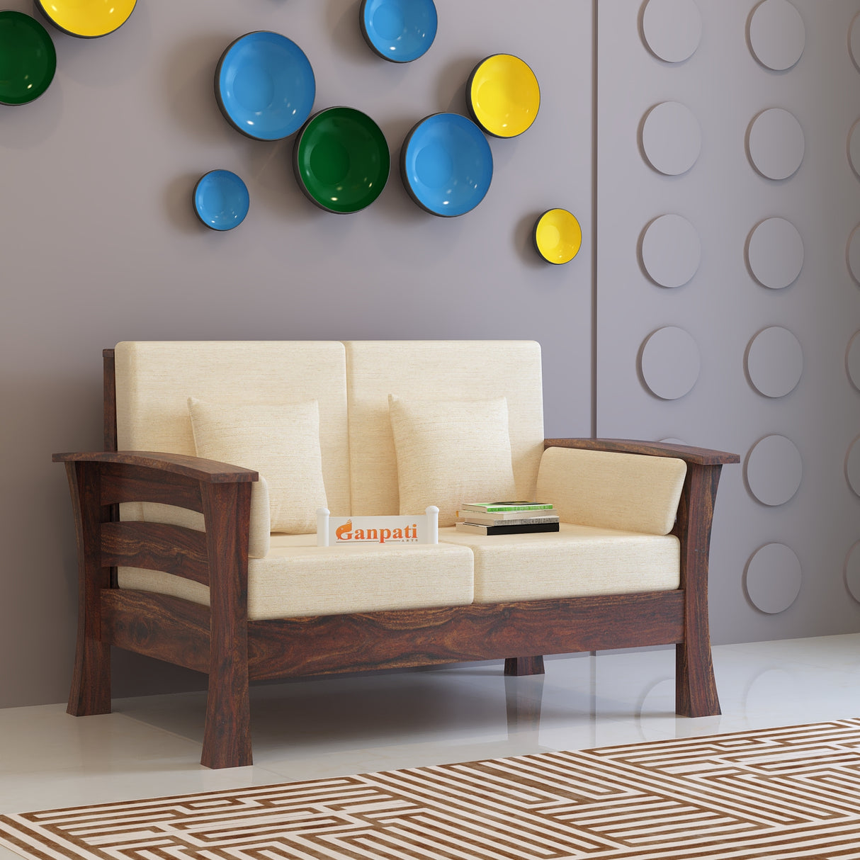 Nirvana Solid Sheesham Wood Two Seater Sofa - 3 Years Warranty