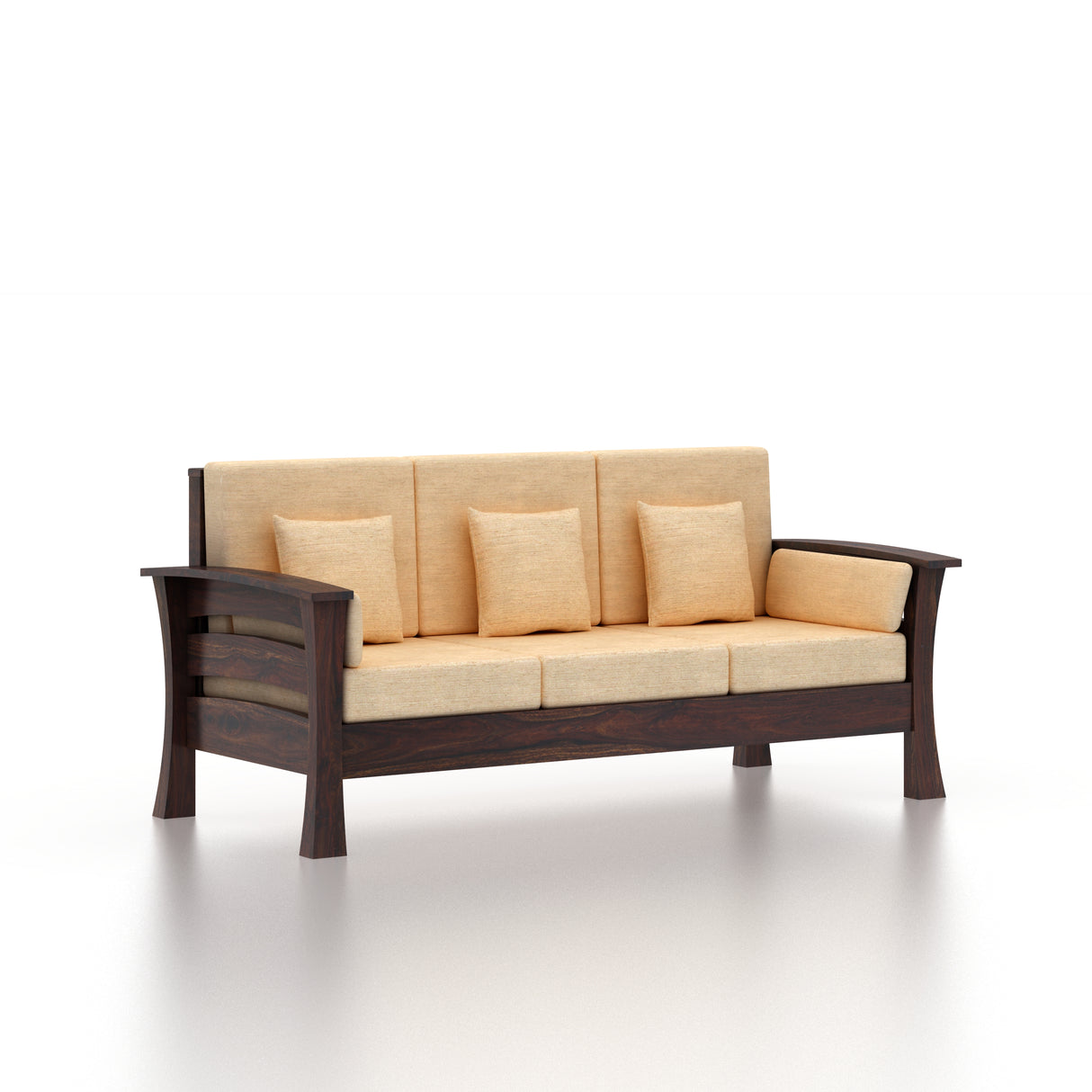 Nirvana Solid Sheesham Wood 3 Seater Sofa With Side Pockets - 3 years Warranty