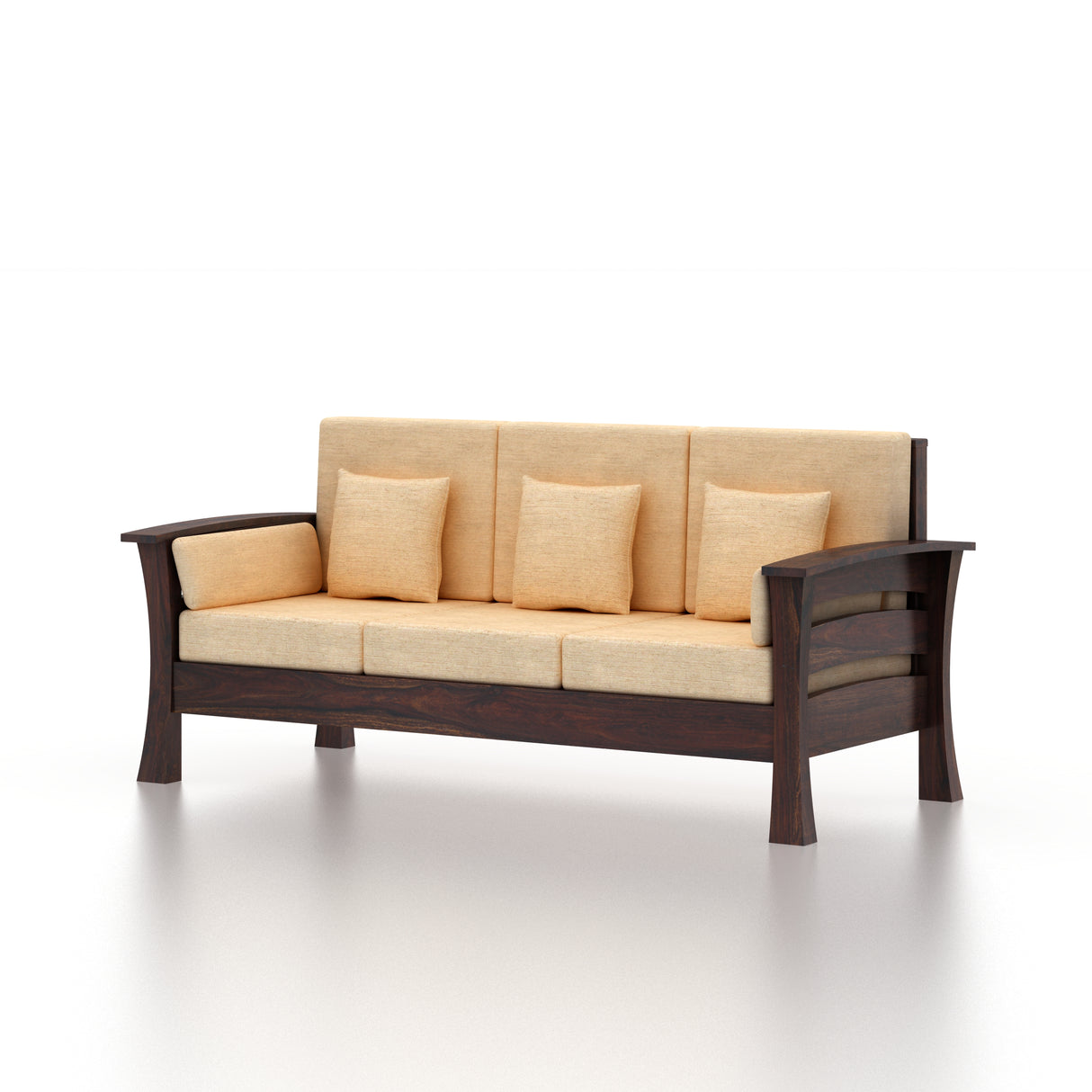 Nirvana Solid Sheesham Wood 3 Seater Sofa With Side Pockets - 3 years Warranty