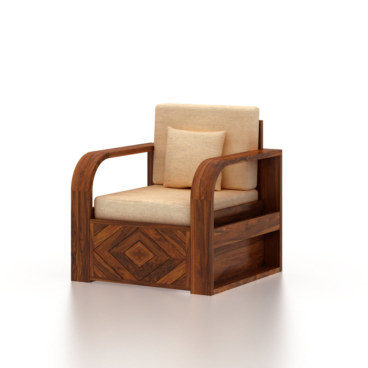 Wave Solid Sheesham Wood Single Seater Sofa With Side Pockets - 3 Years Warranty