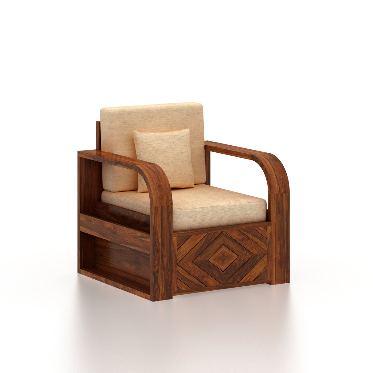 Wave Solid Sheesham Wood Single Seater Sofa With Side Pockets - 3 Years Warranty