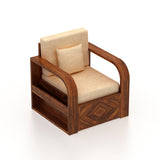 Wave Solid Sheesham Wood Single Seater Sofa With Side Pockets - 3 Years Warranty