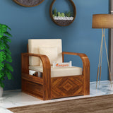Wave Solid Sheesham Wood Single Seater Sofa With Side Pockets - 3 Years Warranty