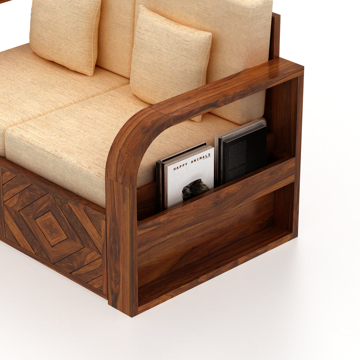Wave Solid Sheesham Wood 2 Seater Sofa With Side Pockets - 3 Years Warranty