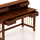 Edin Solid Sheesham Wood Study Table With Storage and Brass Detailing - 3 Years Warranty