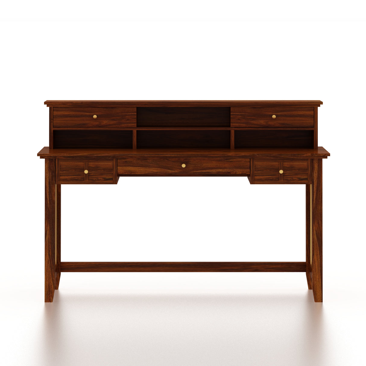 Edin Solid Sheesham Wood Study Table With Storage and Brass Detailing - 3 Years Warranty