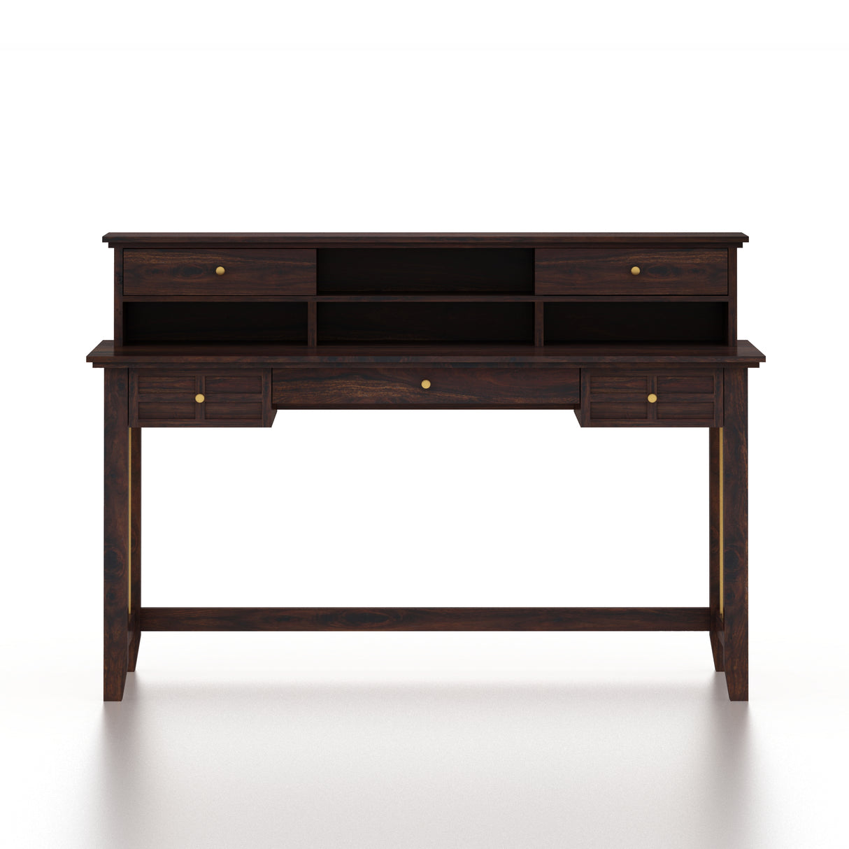 Edin Solid Sheesham Wood Study Table With Storage and Brass Detailing - 3 Years Warranty