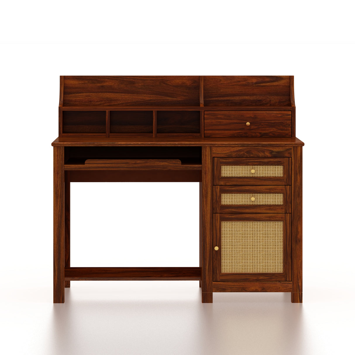Maharaja Solid Sheesham Wood Study Table With Storage and Rattan Detailing - 3 Years Warranty
