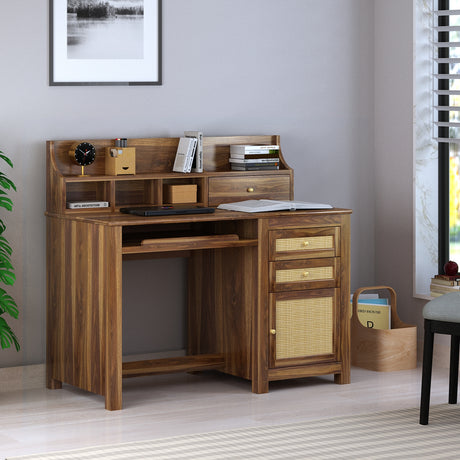 Maharaja Solid Sheesham Wood Study Table With Storage and Rattan Detailing - 3 Years Warranty