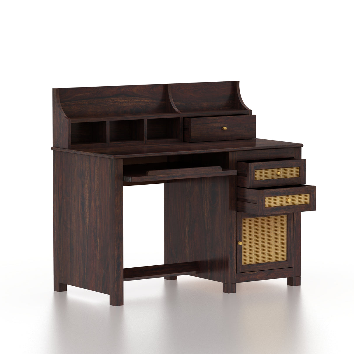 Maharaja Solid Sheesham Wood Study Table With Storage and Rattan Detailing - 3 Years Warranty
