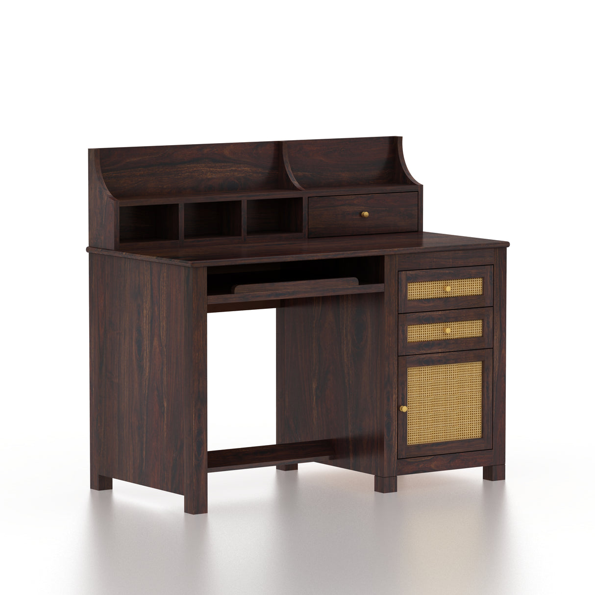 Maharaja Solid Sheesham Wood Study Table With Storage and Rattan Detailing - 3 Years Warranty