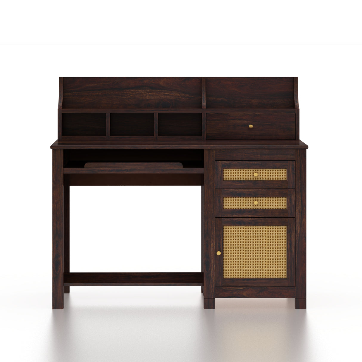 Maharaja Solid Sheesham Wood Study Table With Storage and Rattan Detailing - 3 Years Warranty