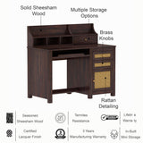 Maharaja Solid Sheesham Wood Study Table With Storage and Rattan Detailing - 3 Years Warranty