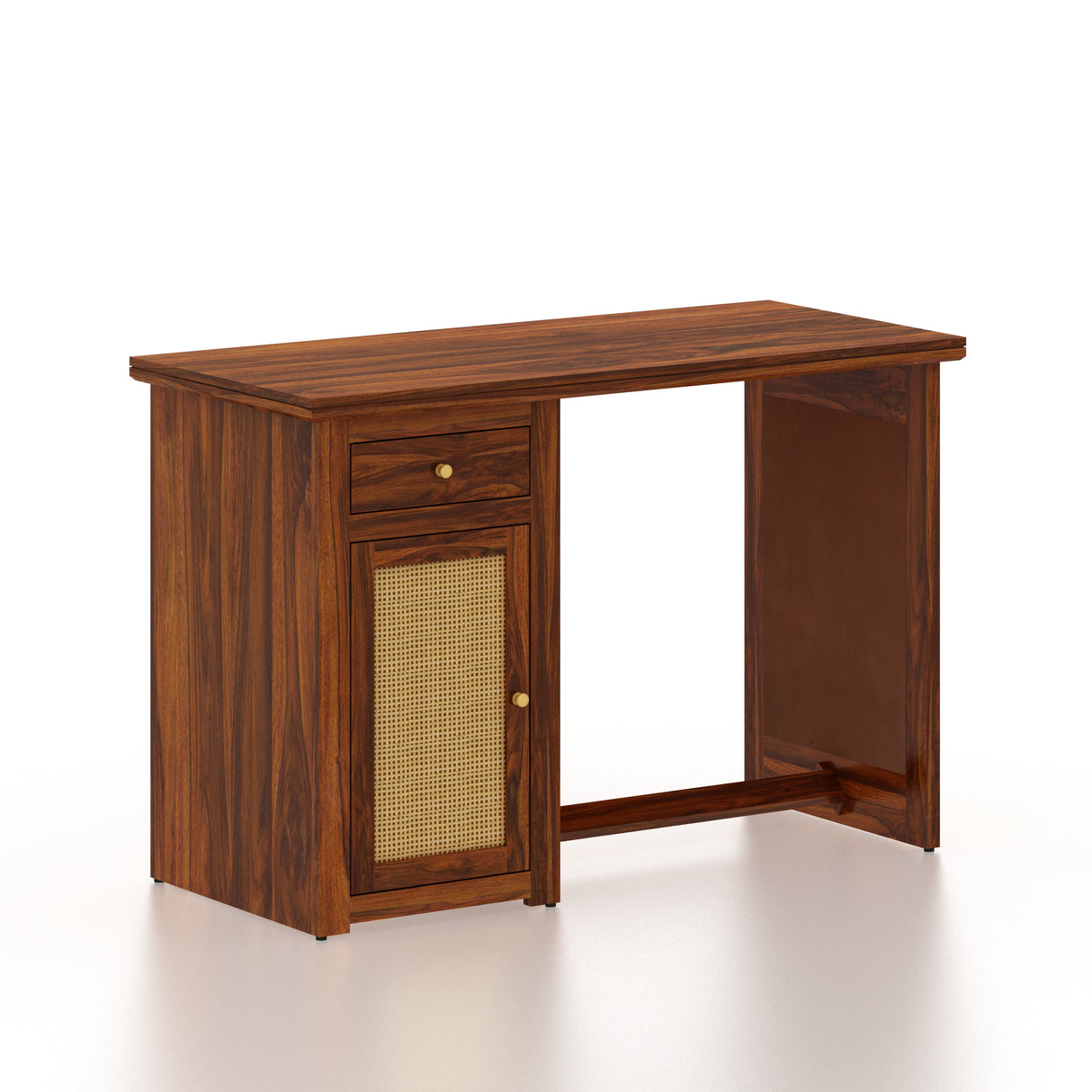 Syrus Solid Sheesham Wood Study Table With Storage and Rattan Detailing(BIG) - 3 Years Warranty