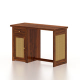 Syrus Solid Sheesham Wood Study Table With Storage and Rattan Detailing(BIG) - 3 Years Warranty