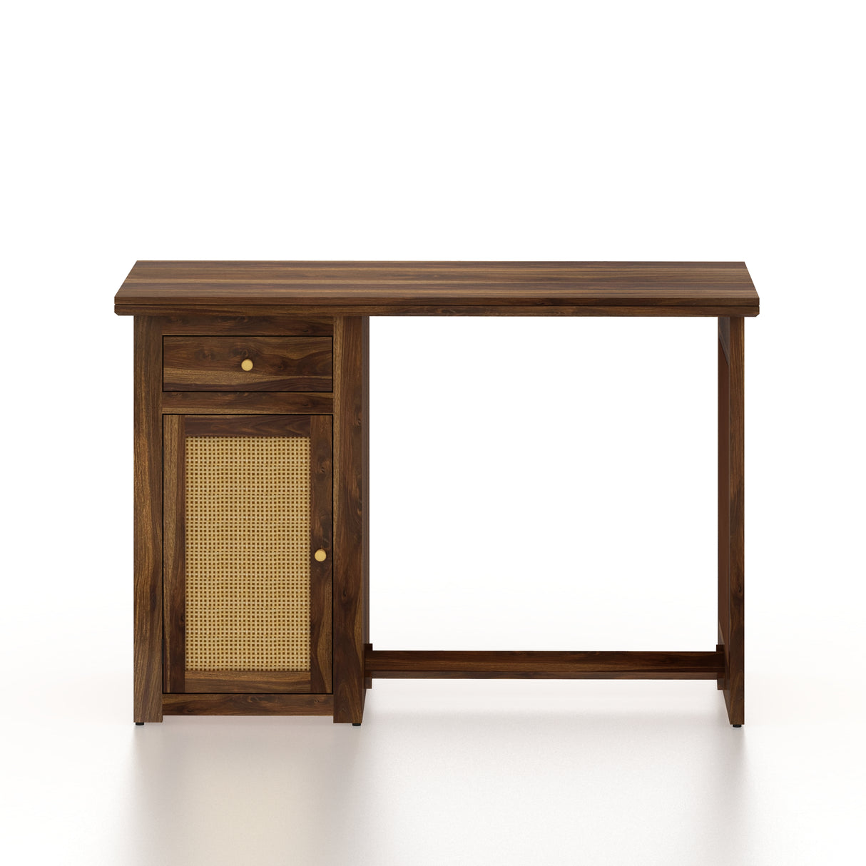 Syrus Solid Sheesham Wood Study Table With Storage and Rattan Detailing(BIG) - 3 Years Warranty