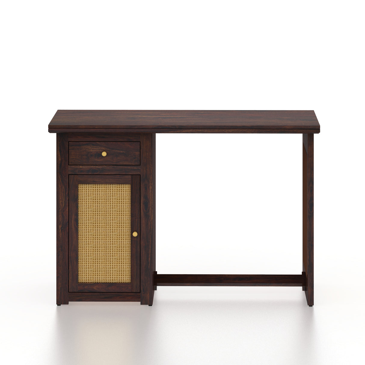 Syrus Solid Sheesham Wood Study Table With Storage and Rattan Detailing(BIG) - 3 Years Warranty