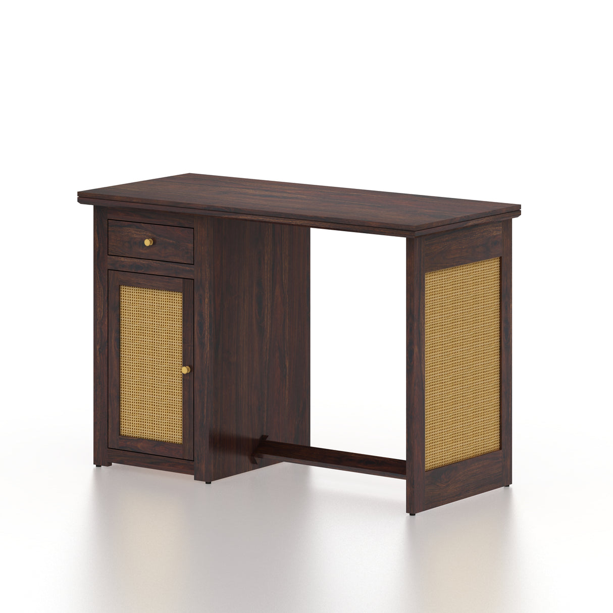 Syrus Solid Sheesham Wood Study Table With Storage and Rattan Detailing(BIG) - 3 Years Warranty
