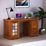 Udaipur Solid Sheesham Wood Study Table With Tiles Detailing - 3 Years Warranty