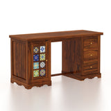 Udaipur Solid Sheesham Wood Study Table With Tiles Detailing - 3 Years Warranty