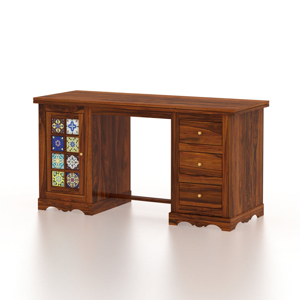 Udaipur Solid Sheesham Wood Study Table With Tiles Detailing - 3 Years Warranty