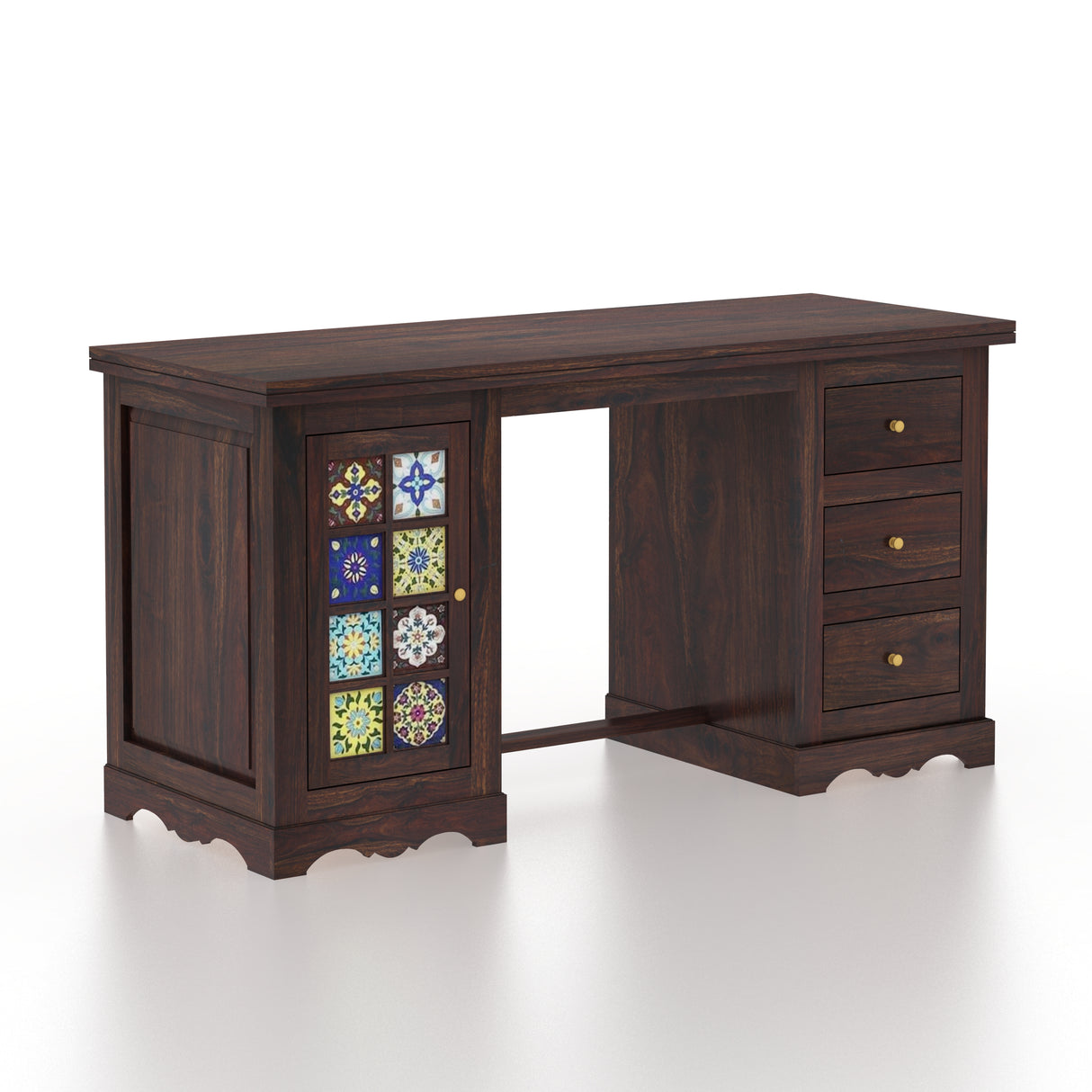 Udaipur Solid Sheesham Wood Study Table With Tiles Detailing - 3 Years Warranty