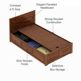 Swiss Solid Sheesham Wood 4 Feet Bed With Box Storage - 3 Years Warranty