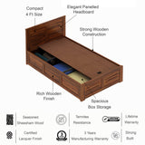 Swiss Solid Sheesham Wood 4 Feet Bed With Box Storage - 3 Years Warranty