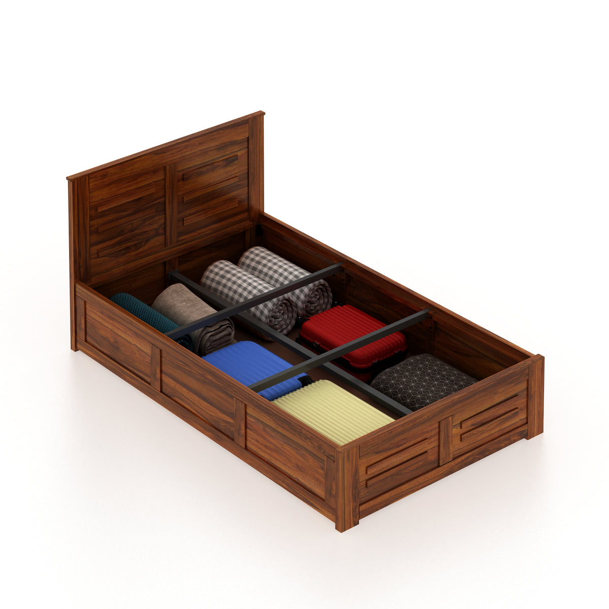 Swiss Solid Sheesham Wood 4 Feet Bed With Box Storage - 3 Years Warranty