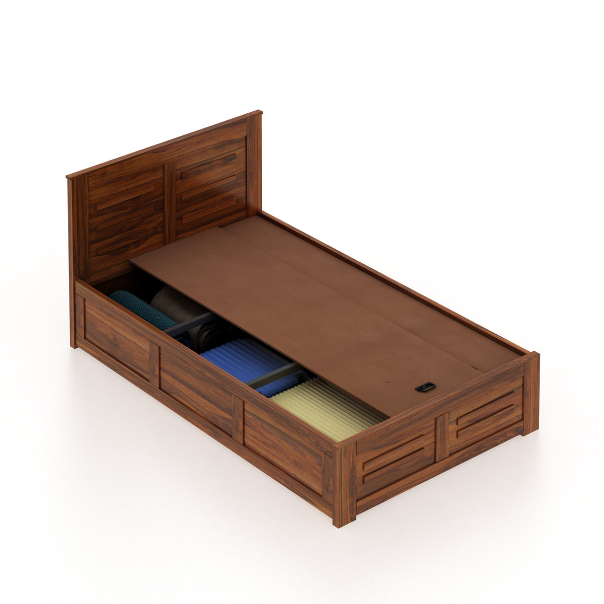 Swiss Solid Sheesham Wood 4 Feet Bed With Box Storage - 3 Years Warranty