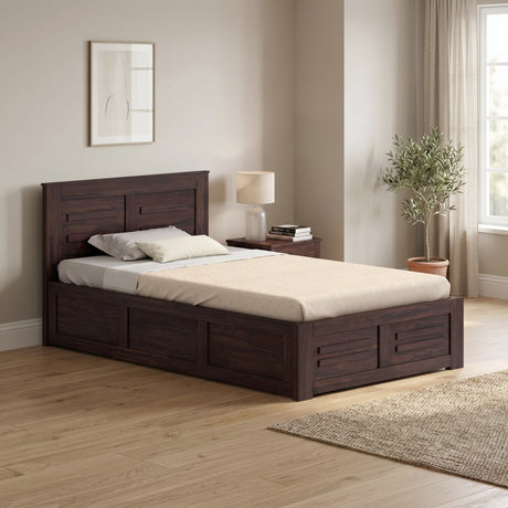 Swiss Solid Sheesham Wood 4 Feet Bed With Box Storage - 3 Years Warranty