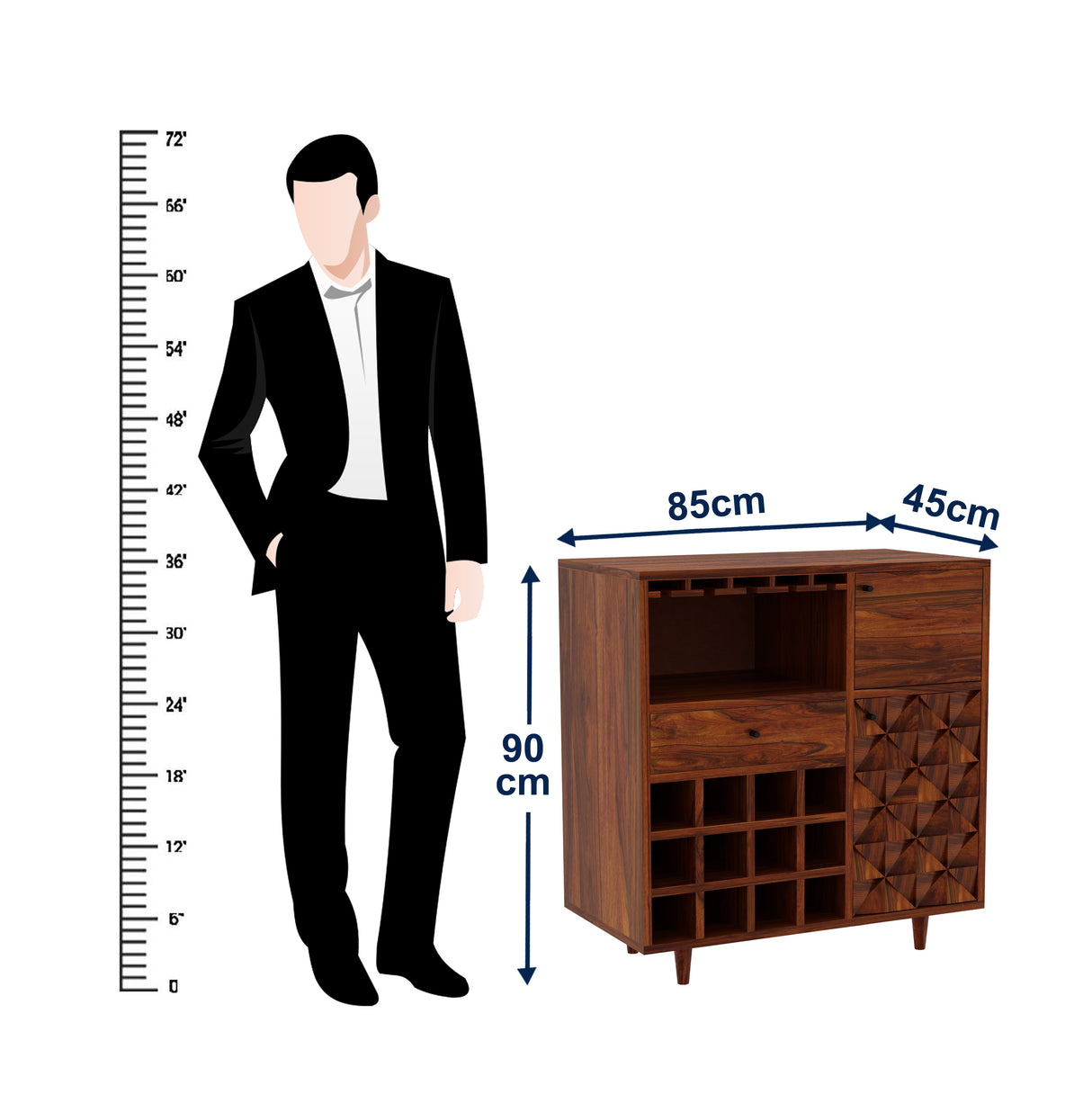 Raj Solid Sheesham Wood Bar Cabinet - 3 Year Warrranty