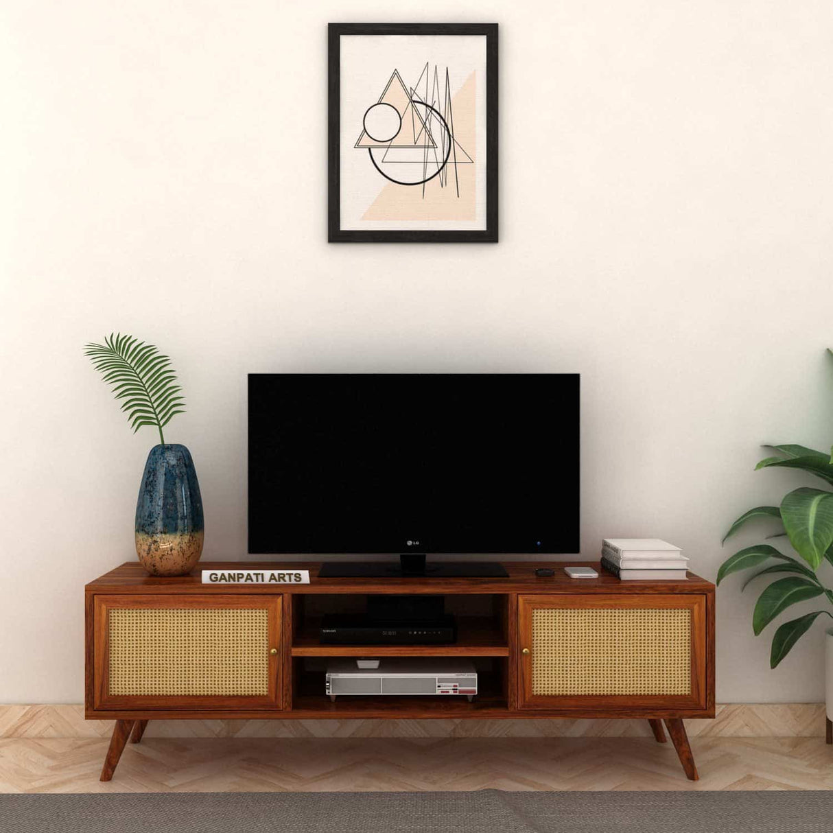 Syrus Solid Sheesham Wood TV Unit Cane - 3 Years Warranty