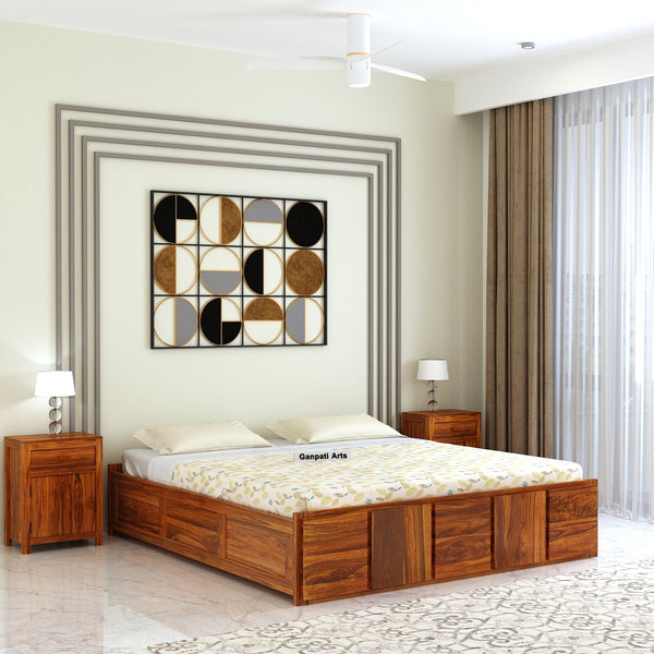 Scott Solid Sheesham Wood Bed With Box Storage Without Headboard - 3 years Warranty