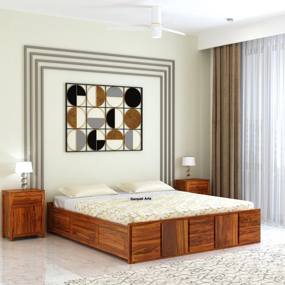Scott Solid Sheesham Wood Bed With Box Storage Without Headboard - 3 years Warranty features