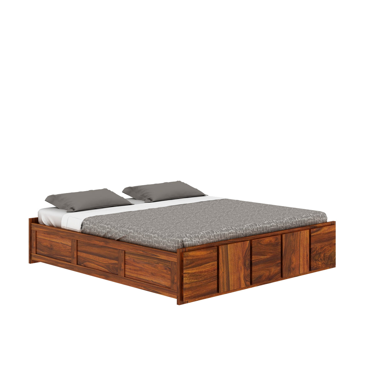 Scott Solid Sheesham Wood Bed With Hydraulic Storage Without Headboard - 3years Warranty