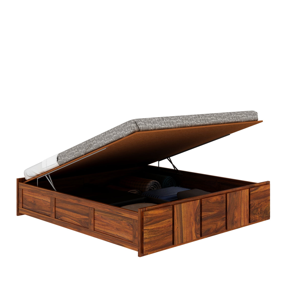 Scott Solid Sheesham Wood Bed With Hydraulic Storage Without Headboard - 3years Warranty