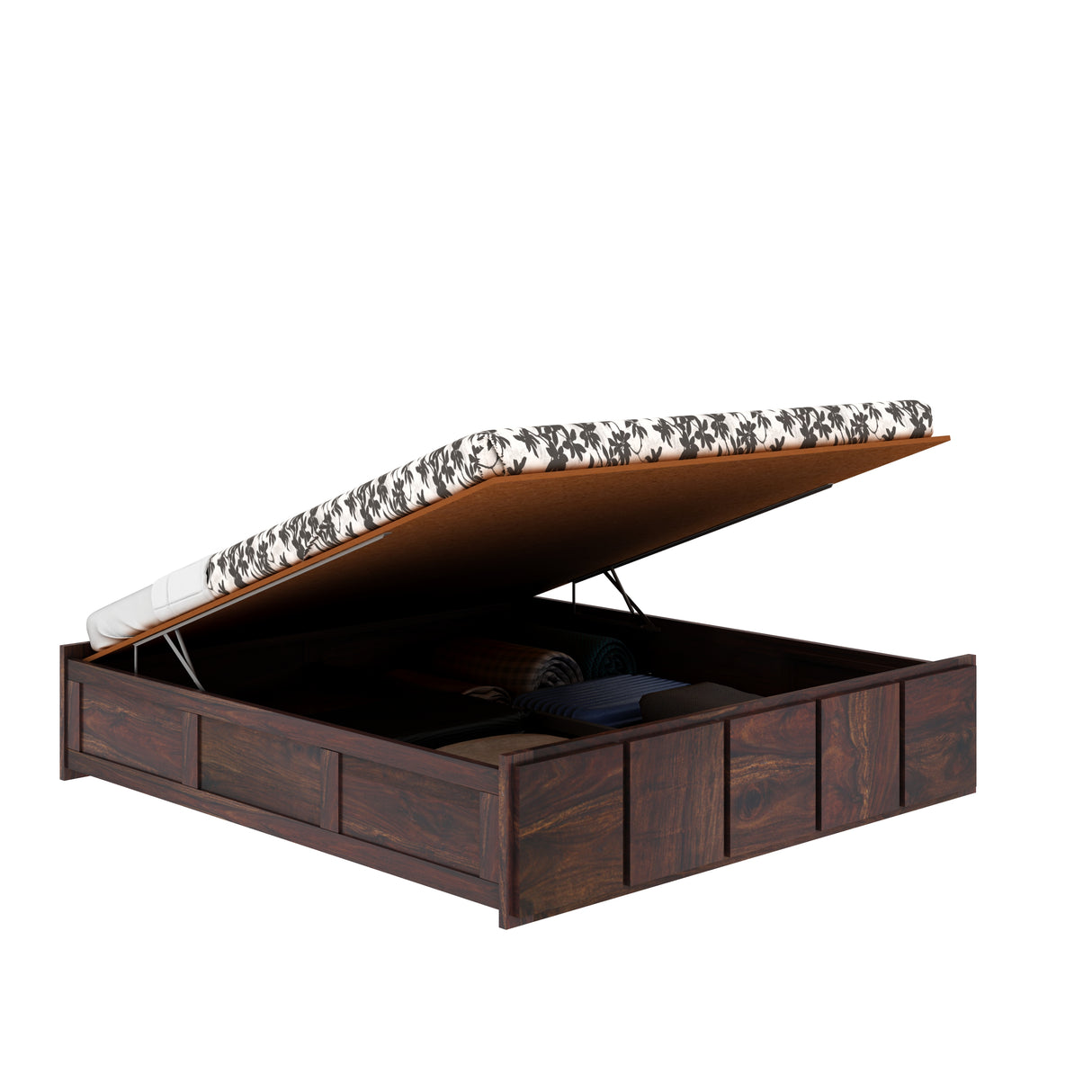 Scott Solid Sheesham Wood Bed With Hydraulic Storage Without Headboard - 3 years Warranty