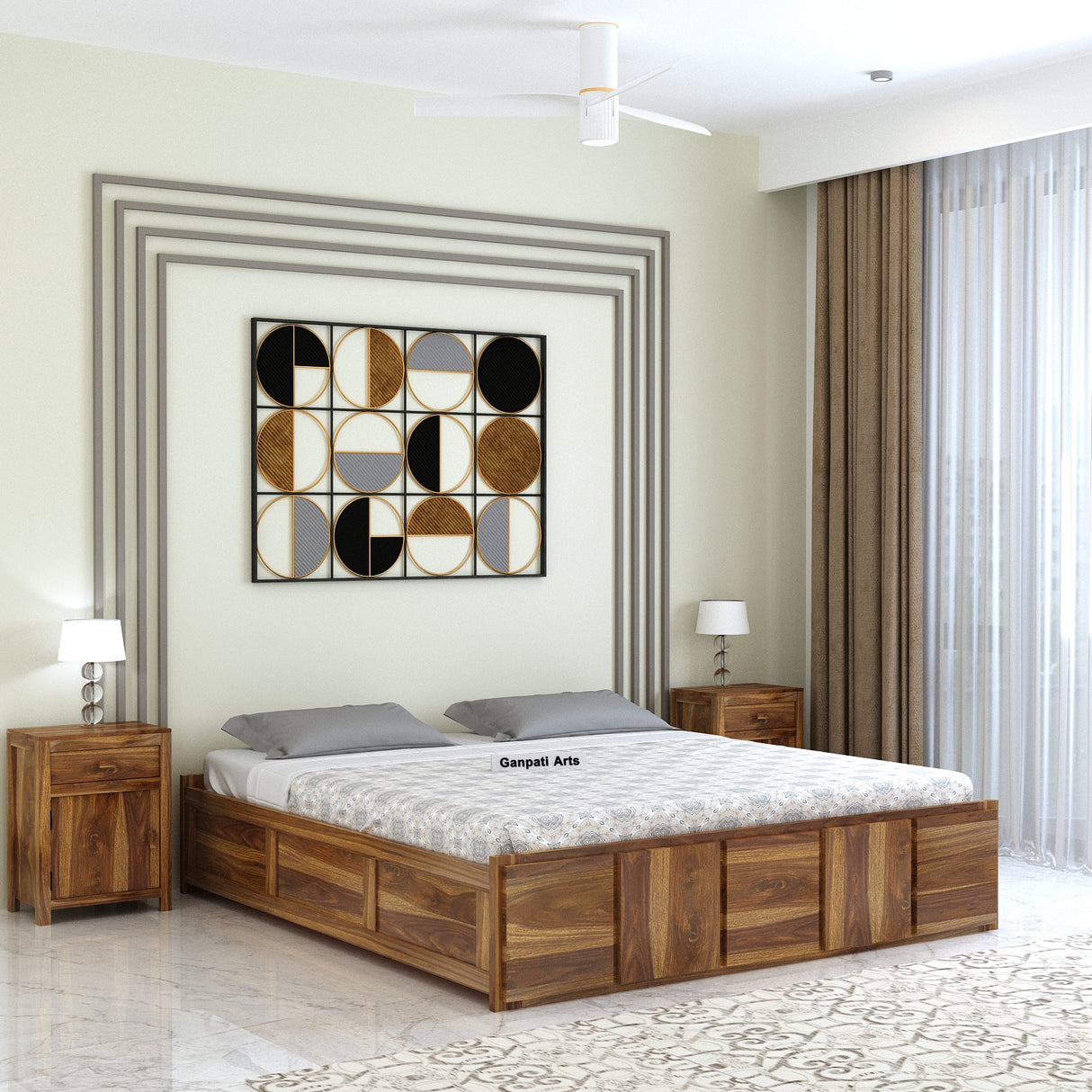 Scott Solid Sheesham Wood Bed With Box Storage Without Headboard - 3 years Warranty