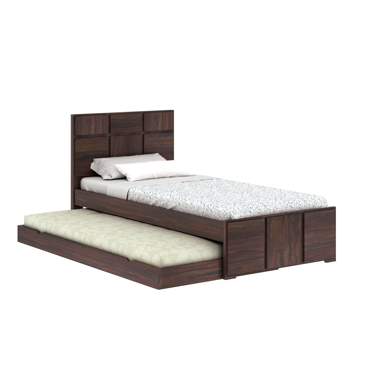 Scott Solid Sheesham Wood Single Trundle Bed Without Storage - 3 years Warranty