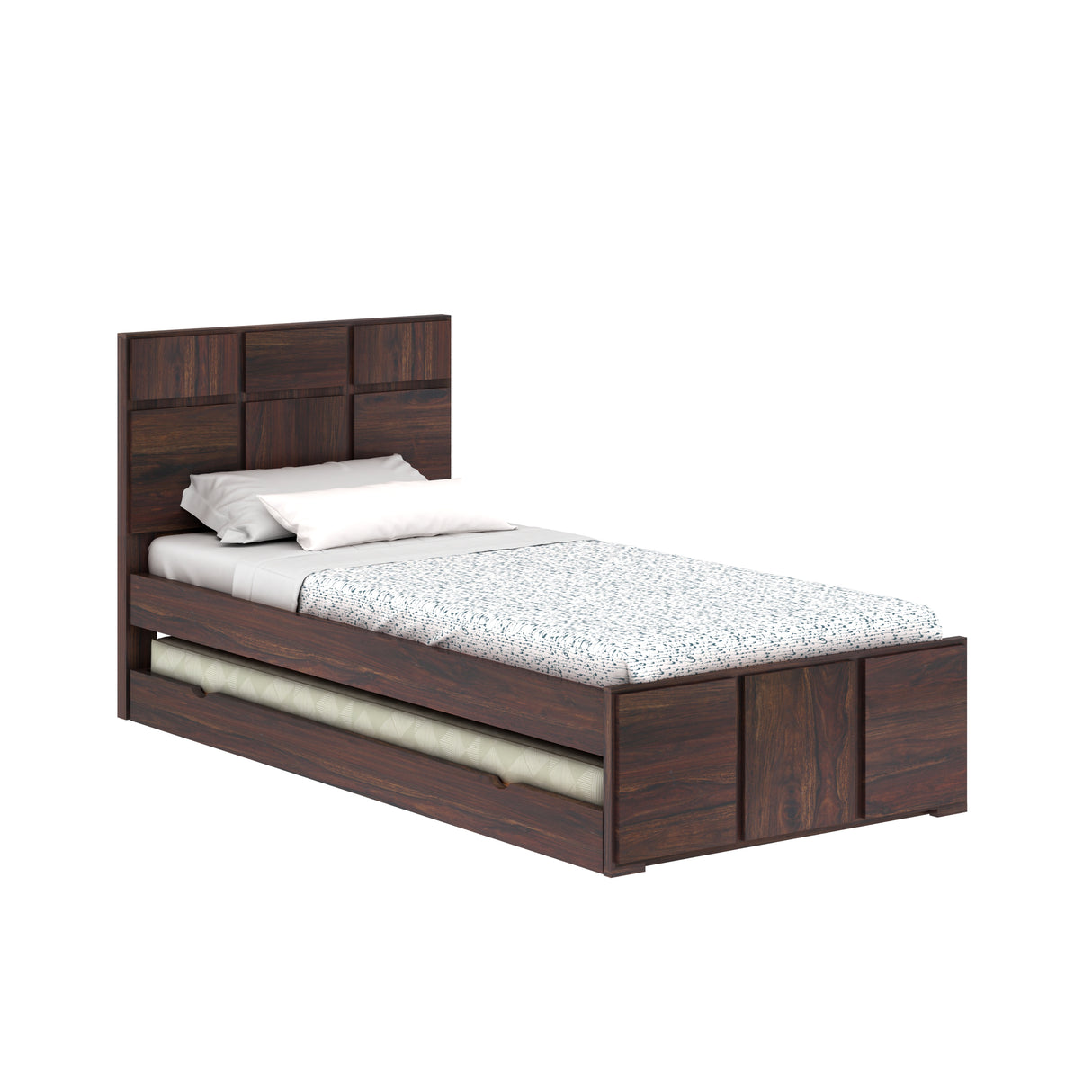 Scott Solid Sheesham Wood Single Trundle Bed Without Storage - 3 years Warranty