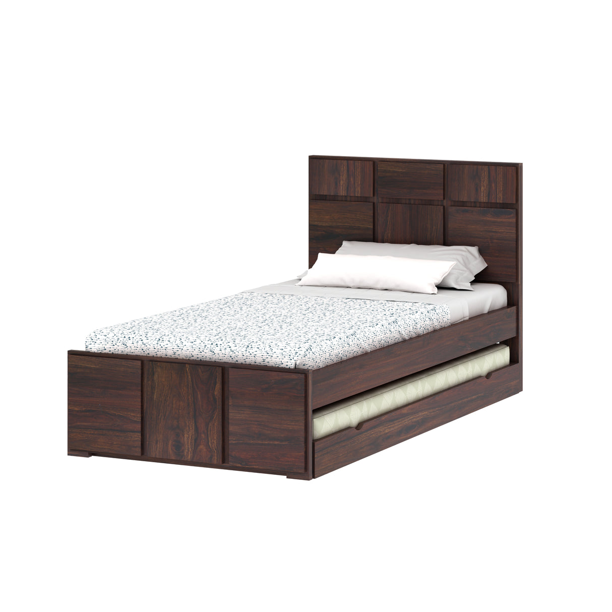 Scott Solid Sheesham Wood Single Trundle Bed Without Storage - 3 years Warranty