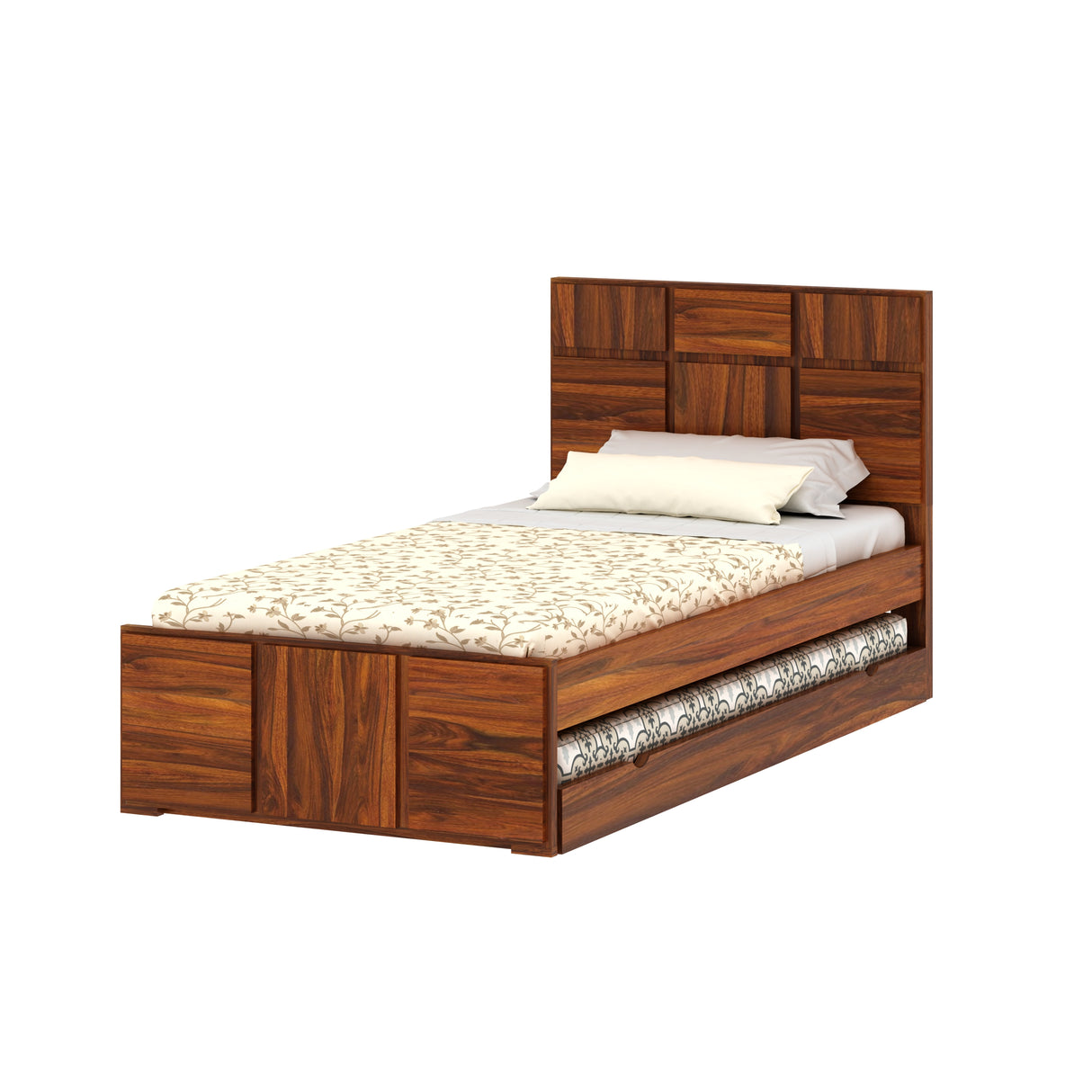 Scott Solid Sheesham Wood Single Trundle Bed Without Storage - 1 Year Warranty