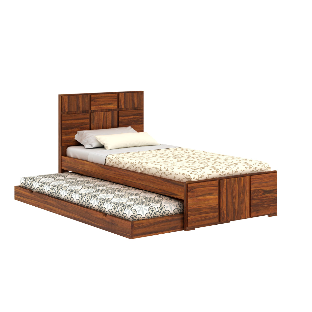 Scott Solid Sheesham Wood Single Trundle Bed Without Storage - 1 Year Warranty