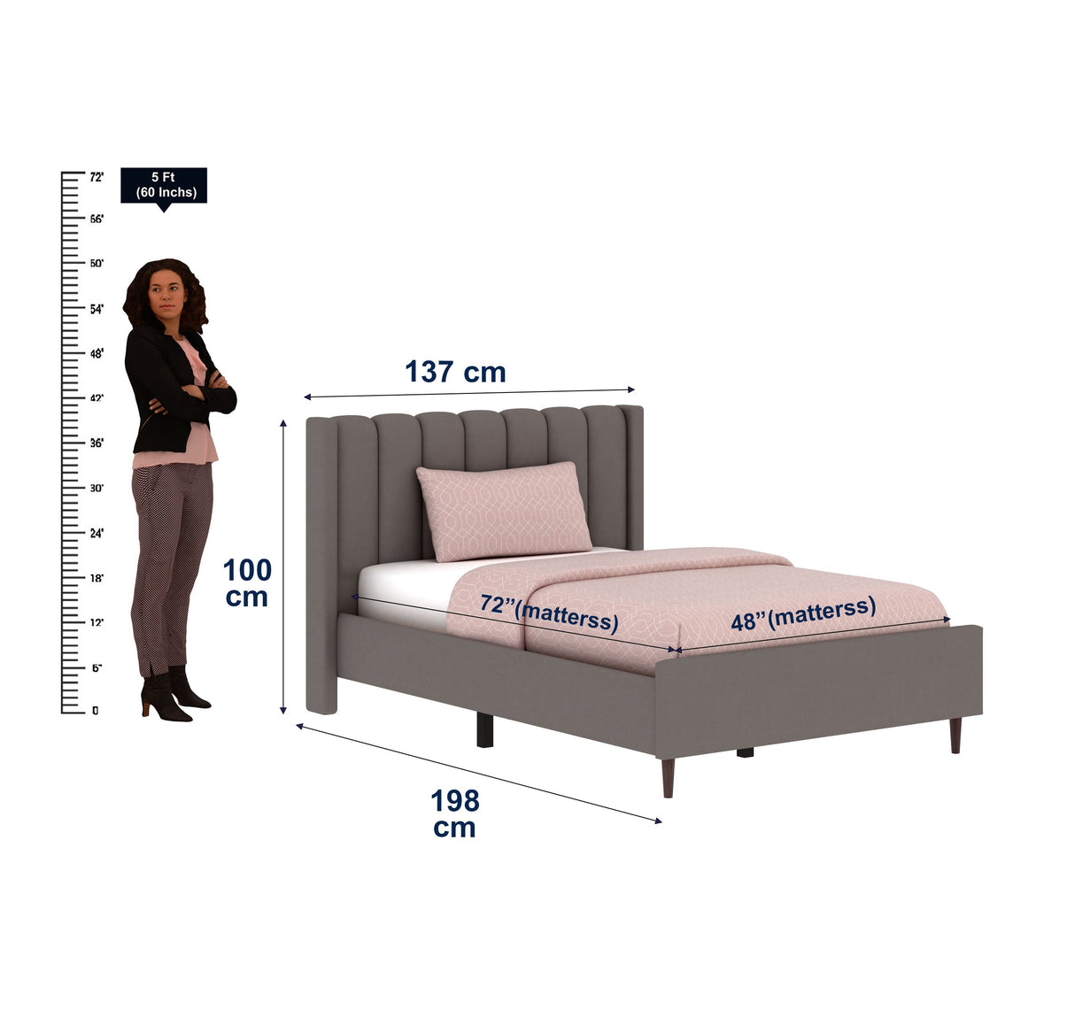 Emperor Single Size Upholstered Bed 4 Feet Without Storage-3 years Warranty(LUXE EDTION)