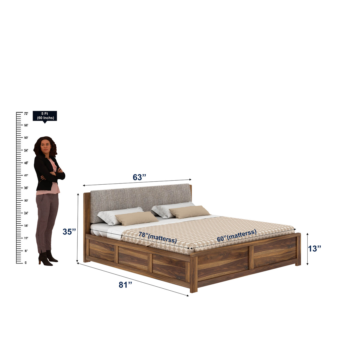 Boston Solid Sheesham Wood Bed With Box Storage - 3 years Warranty