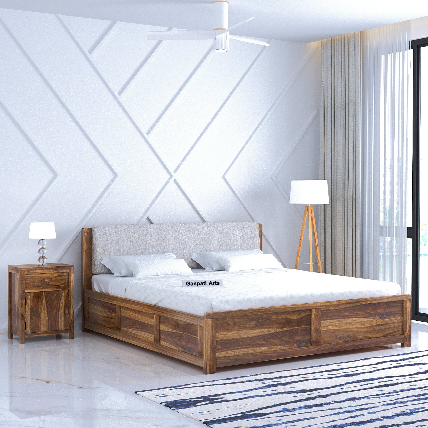 Boston Solid Sheesham Wood Bed With Box Storage - 3 years Warranty