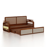 EDIN Solid Sheesham Wood 3 Seater Sofa Cum Bed With Upholstered Headboard and Brass Detailing - 3 Years Warranty
