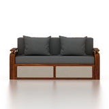 EDIN Solid Sheesham Wood 3 Seater Sofa Cum Bed With Upholstered Headboard and Brass Detailing - 3 Years Warranty